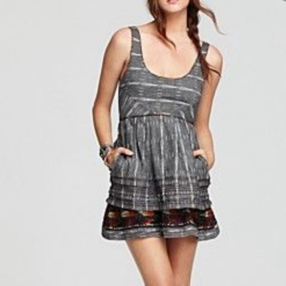 FREE PEOPLE. New Romantics Weathervane Ikat Embroidered Mini Dress in Denim